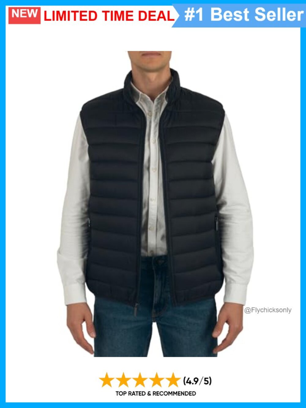 Men's Puffer Vest Down Alternative Water Resistant Packable Zip Up Warm Layer